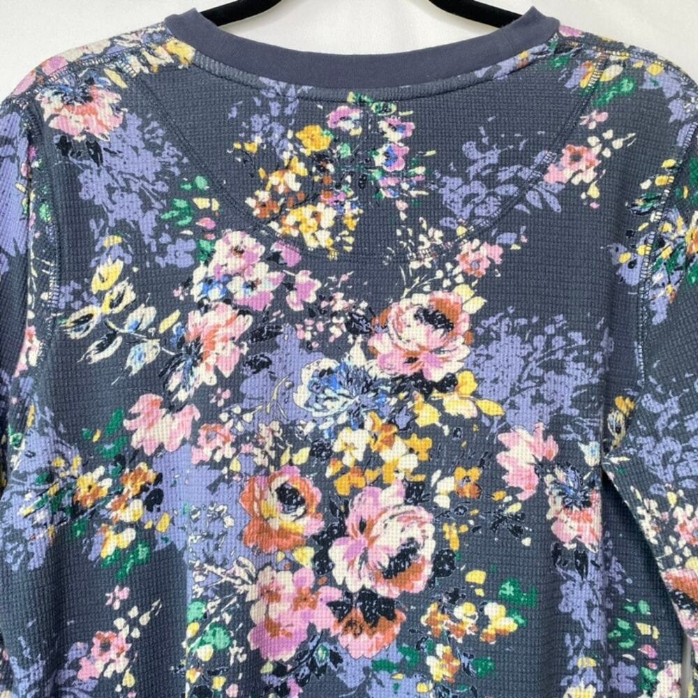 Sundance Blue Floral Waffle Knit Three Quarter Sleeve Shirt Size Petite Large - Picture 7 of 10